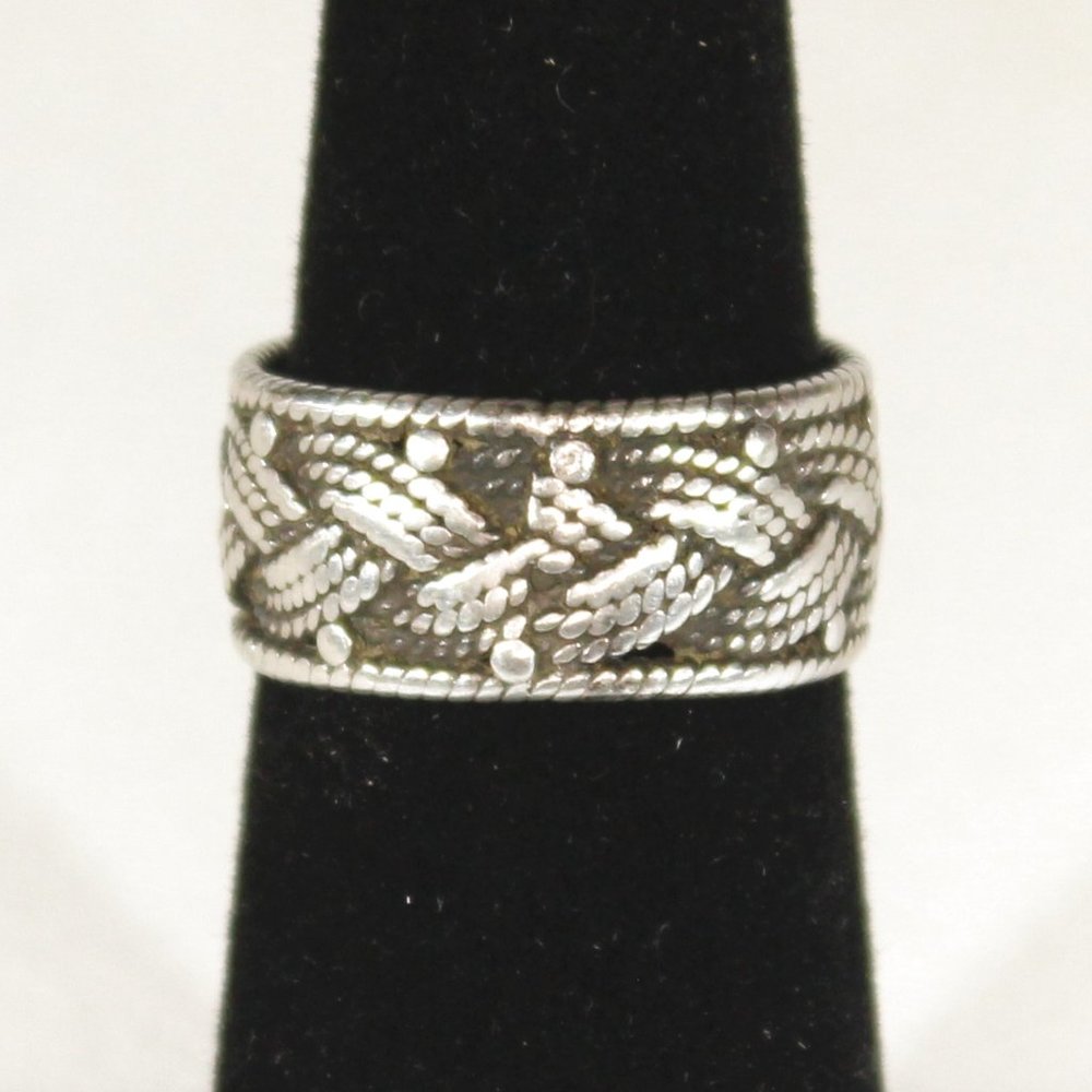 Vintage Weave Pattern Sterling Silver Ring - Size… - image 4